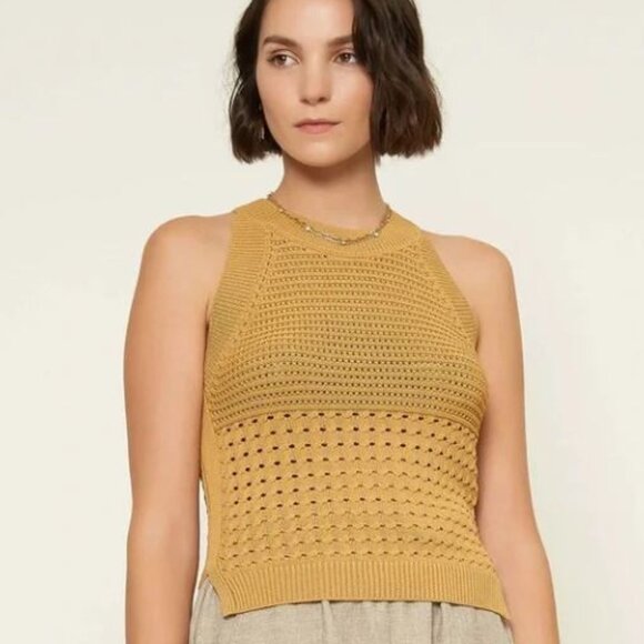 Current Air Halter Sweater Top Tank Open Chunky Knit Crop Beige Cream Cottage XS - Picture 9 of 9